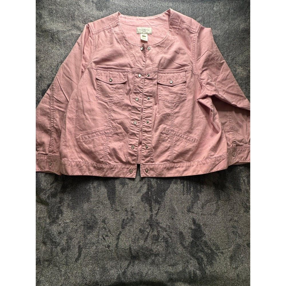 Susan Bristol Woman Pink Collarless Denim Jacket Snap Front Size 1W SB125 - 24